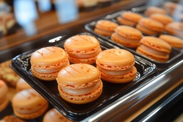 Fototapeta premium Delicious Assorted Macarons in a Colorful Bakery Shop Display