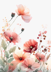 A romantic watercolor painting of vibrant red poppies, capturing the essence of a summer meadow. The delicate petals and flowing stems create a sense of elegance and beauty.
