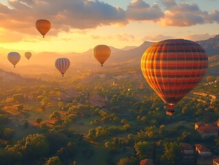 Obraz premium Hot Air Balloons Soaring Over Cappadocia at Sunrise