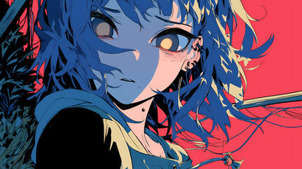 Naklejka premium Spine-Chilling Anime Manga Horror Illustration – Dark and Gripping Horror Art Style