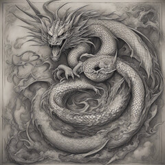 Obraz premium textured dragon tattoo illustration