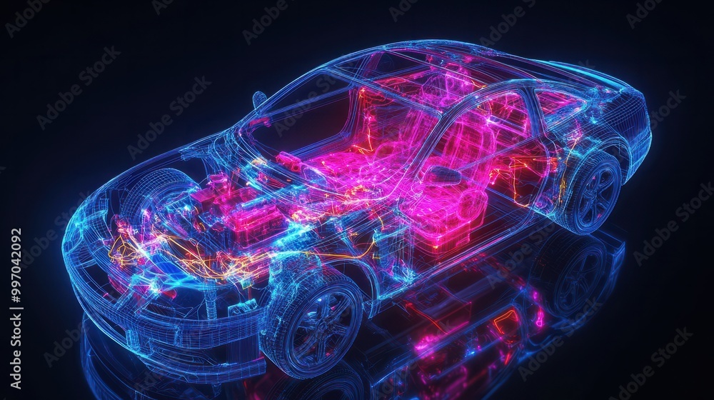 Aufkleber 3d mesh visualization of a car s internal wiring network created with generative ai technology