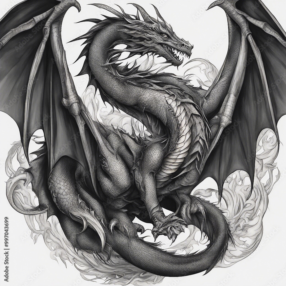 Canvas Prints textured dragon tattoo illustration