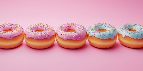 Doughnuts with sprinkles on pink background