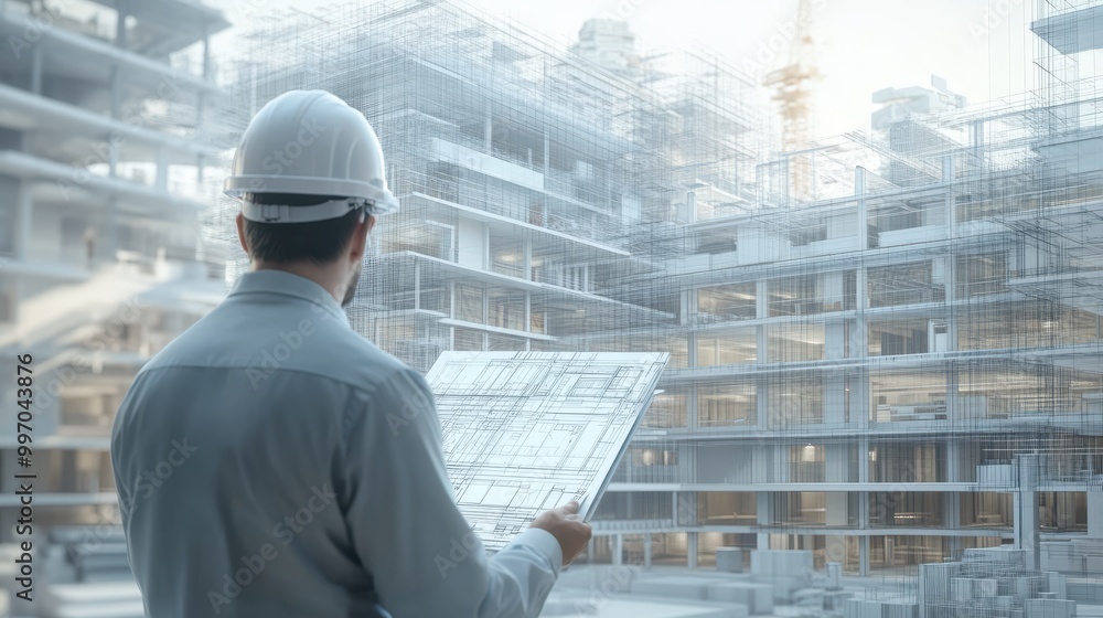 Poster a structural engineer prepares a technical drawing when planning construction projects. generative a
