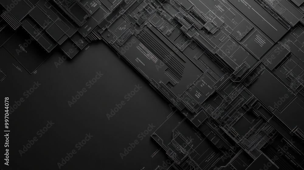 Poster abstract black architecture plans background from above, building engineering blueprints backdrop