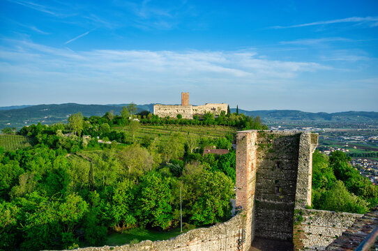 Juliet's Castle, seen from Romeo's Castle, in Montecchio Maggiore, Italy