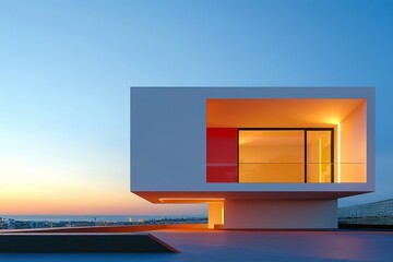Architectural concept of a minimalist home with a strong emphasis on color contrast and open spaces for effective advertising.