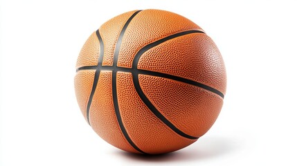 Fototapeta premium A basketball isolated on a white background, with a clipping path to remove the background. The basketball is in full depth of field, so all parts of it are in focus.
