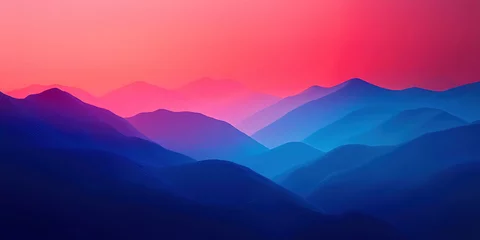 A beautiful mountain range with a pink and blue sky