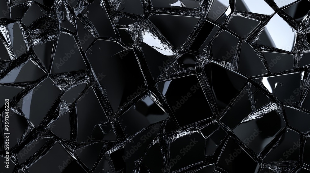 Poster abstract 3d representation of a cracked dark mirror with intriguing textures and patterns