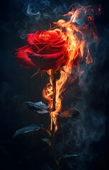 Burning Rose - Fiery Red Flower with Flames