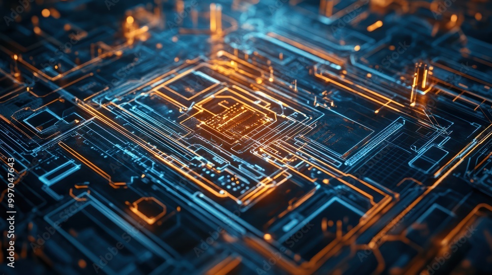 Poster close up image of technical blueprints in abstract innovation. suitable for technology related conte