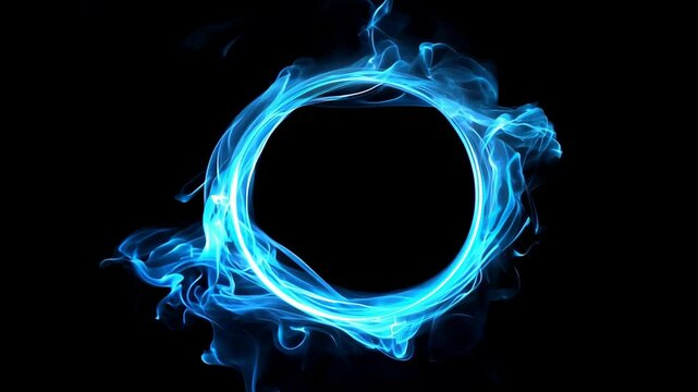 Dynamic Blue Flame Ring Animation on Black Background