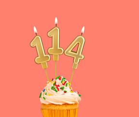 Birthday number 114 - Golden candle with cupcake