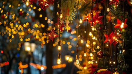 Obraz premium a bunch of lights hanging from a tree