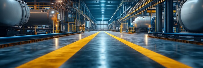 Fototapeta premium A large industrial building with yellow lines on the floor