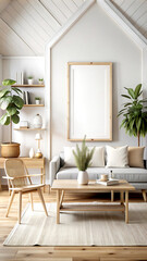 Home mockup, interior background, 3d render, white Mock up frame