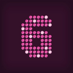 Unique led dot 6 letter design. LED glowing letters font. Decorative number isolated.