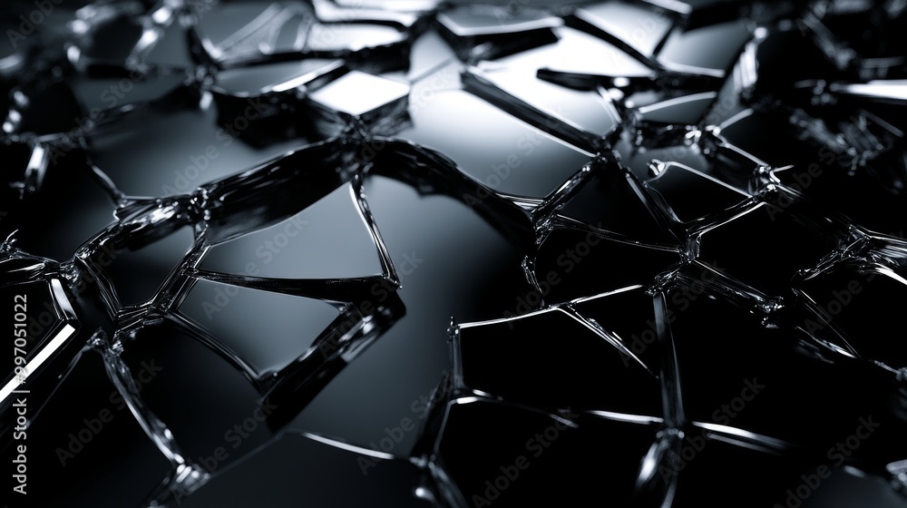 Poster 3d abstract design featuring a dark cracked mirror background with intriguing patterns