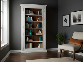 Wooden Hidden Door Bookcase with White Painted Finish for Small Spaces and Secret Rooms