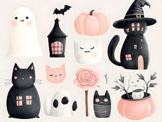 Halloween element collection on white background AI generated
