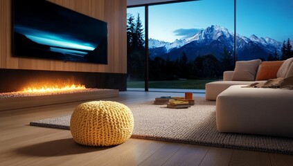 Cozy Living Room With Fireplace And Plush Cushions