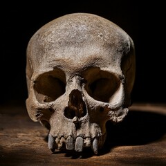 Obraz premium Human skull on black background