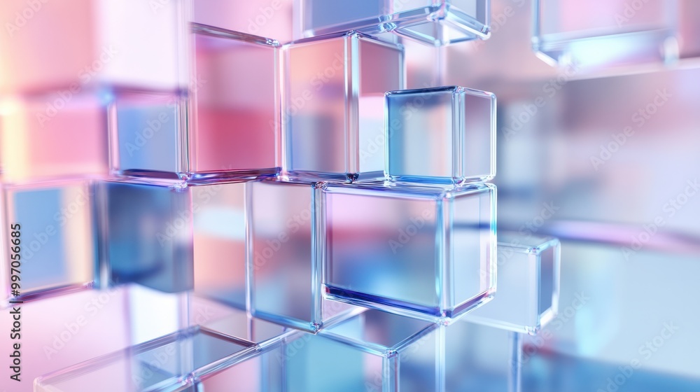 Poster 3d abstract technology background with fractal glass cubes wall structure. web banner and futuristic