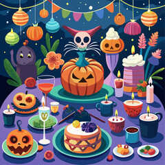 Obraz premium A terrifying Halloween pumpkin with glowing lights and smoke that serves as a banner for a wallpaper background.