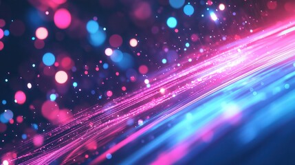 Obraz premium abstract background with pink blue glowing neon lines and bokeh lights. Data transfer concept. Digital wallpaper, AI Generative