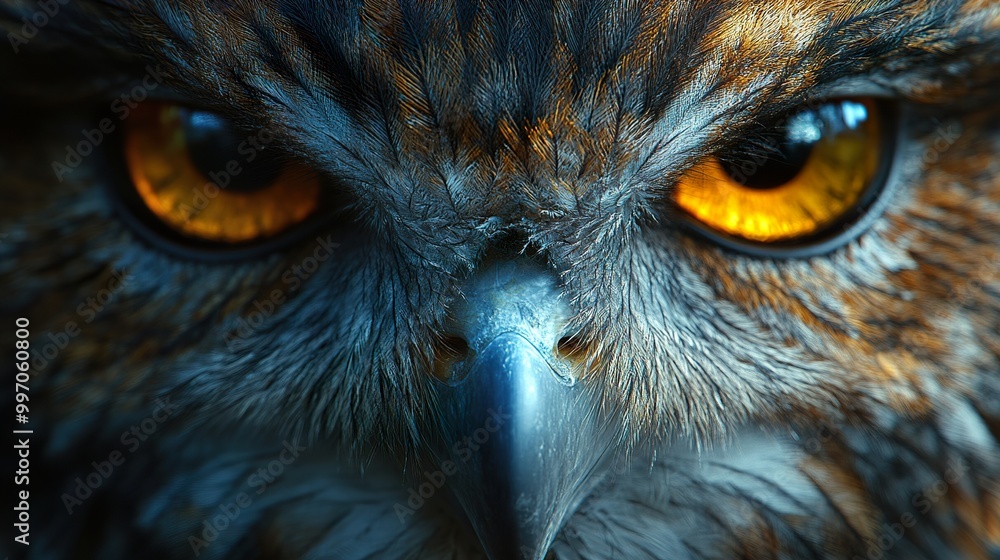 Poster close up of owl eyes: a look into the wild