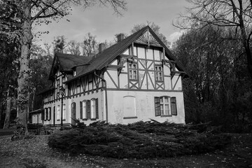 outbuilding of the historic palace in Obrzycko during autumn