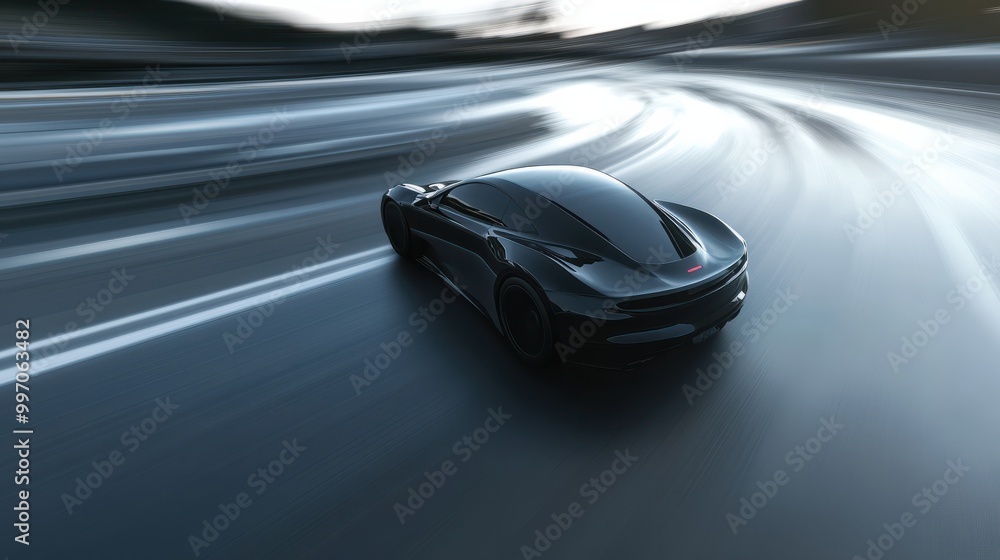 Poster black car at high speed along the highway obscures the speed of movement 3d rendering ai generative.