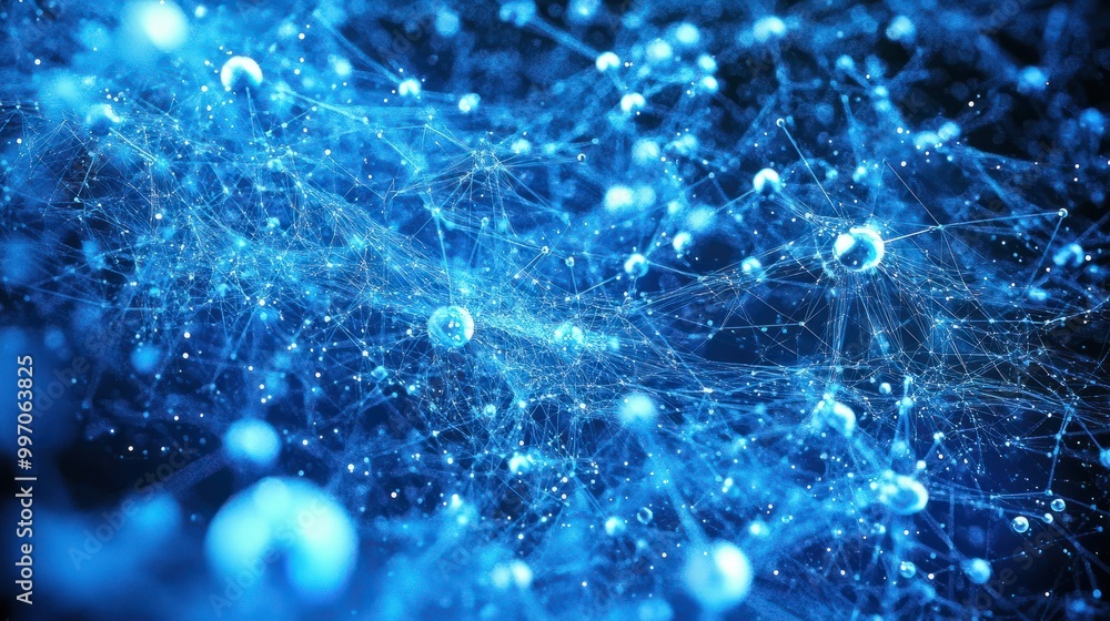 Poster blue abstract background with a network grid and particles connected. generative ai aig21.