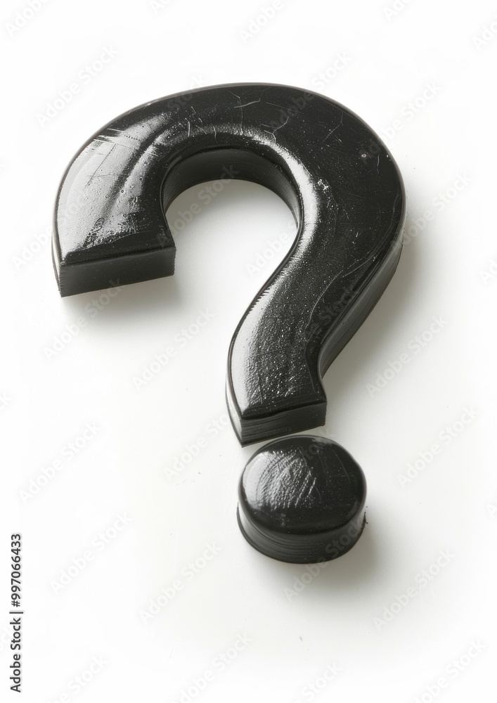 Poster black question mark symbol on a clean white background representing curiosity, inquiry, and uncertai