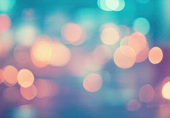 Cidade grande desfocada à noite com luzes brilhantes e bokeh artístico em tons de azul e roxo, criada com IA generativa.