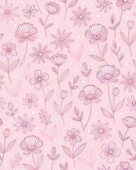 simple line art floral pattern with hand-drawn flowers