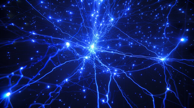 Abstract neural network with glowing blue connections on dark background