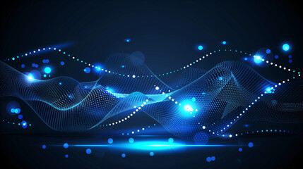 Abstract blue digital wave with glowing particles on dark background