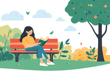 woman reading a book on bench