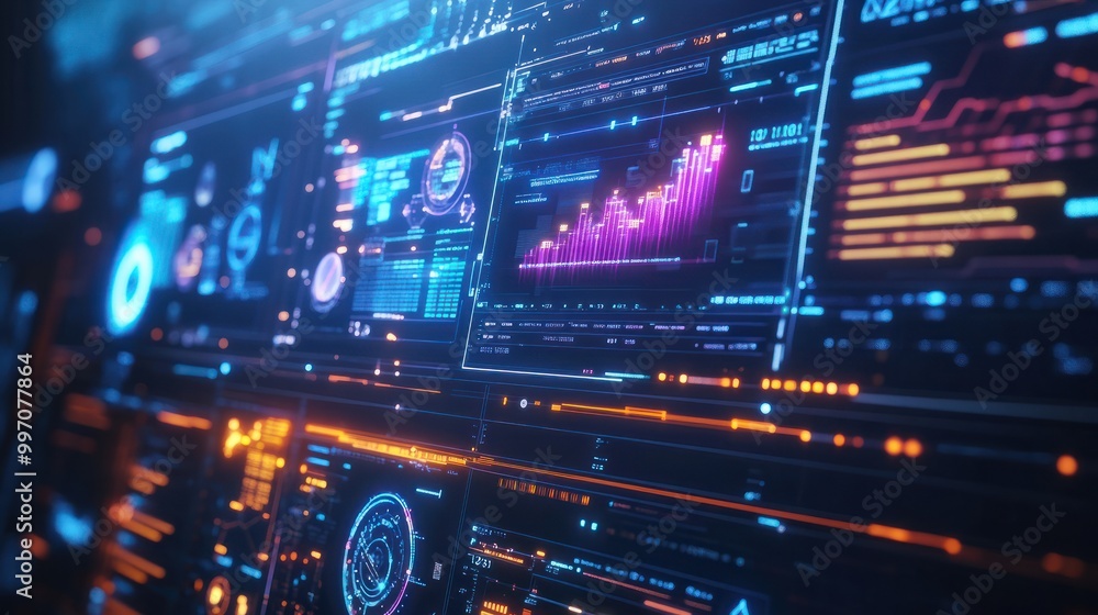 Poster modern hud screen monitor technology data and diagram presentation background.