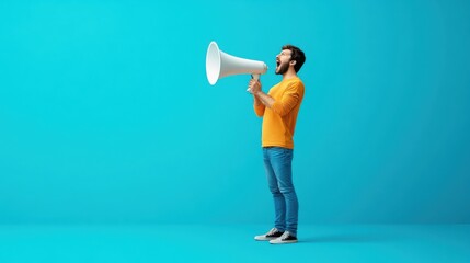 Person Using Megaphone on Clean Background