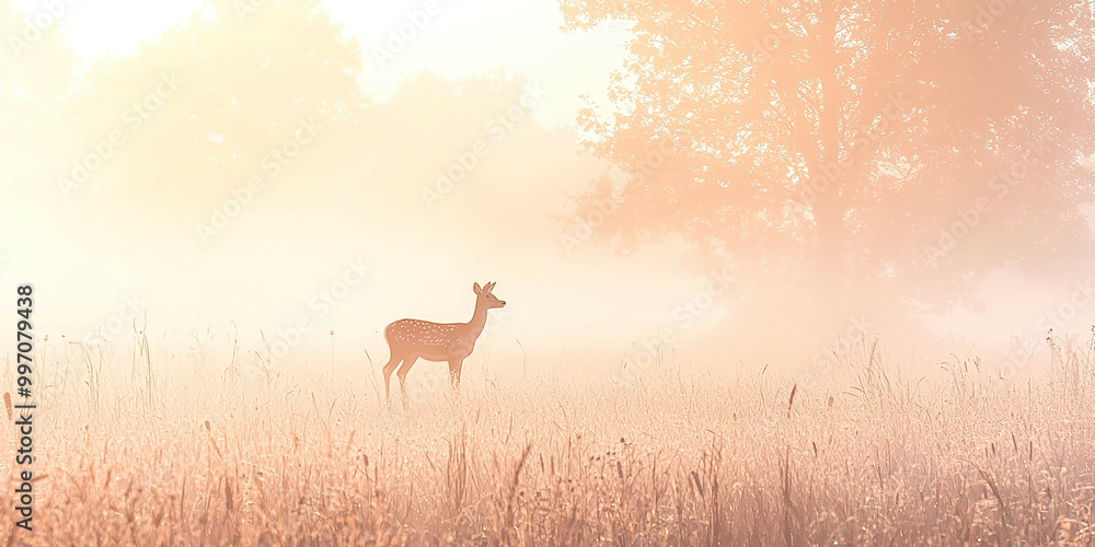 Poster a deer is standing in a field of tall grass
