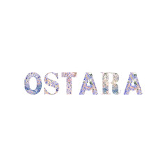 Ostara written with purple floral letters isolated transparent background.  Use in greeting cards blogs grimoires book of shadows websites printing mugs tshirts sweatshirts bags notebook paper 