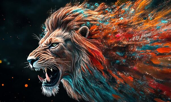 Lion multicolor digital illustration portrait
