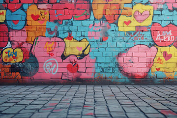 Graffiti wall with colorful art, artist pop art style background backdrop