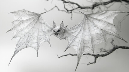 Naklejka premium Wireframe bat flying through a branch