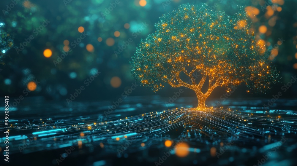 Aufkleber tech tree, abstract data technology and data science illustration.