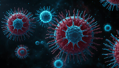 Obraz premium Futuristic Visualization of Mpox (monkeypox) Virus Mutation Sci-Fi Aesthetic Depicting Mid-Transformation with Shifting Surface Proteins, Genetic Changes, and Digital Effects